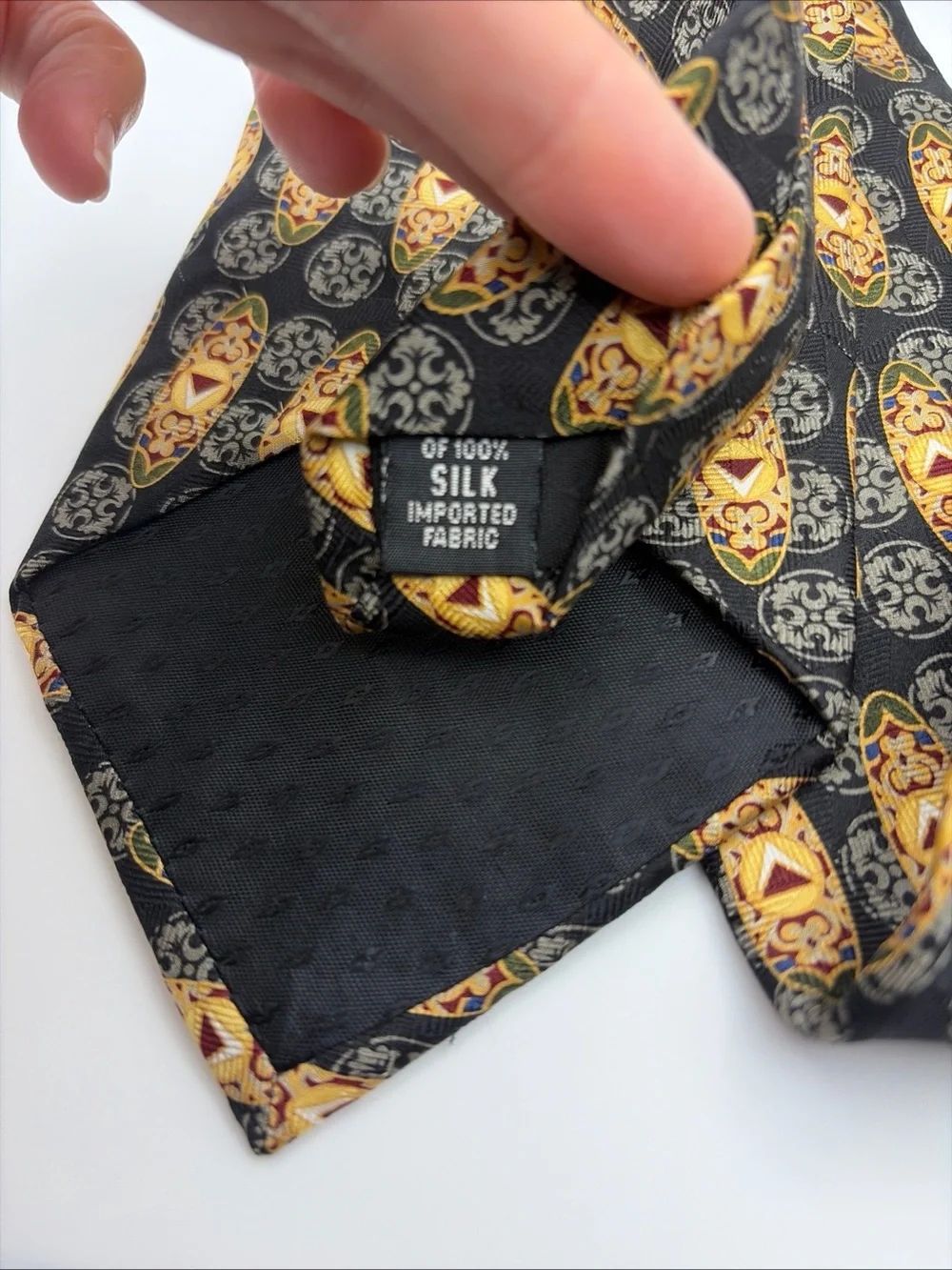 Lands’ End 100% Silk Men’s Black Geometric Print Necktie Made In USA